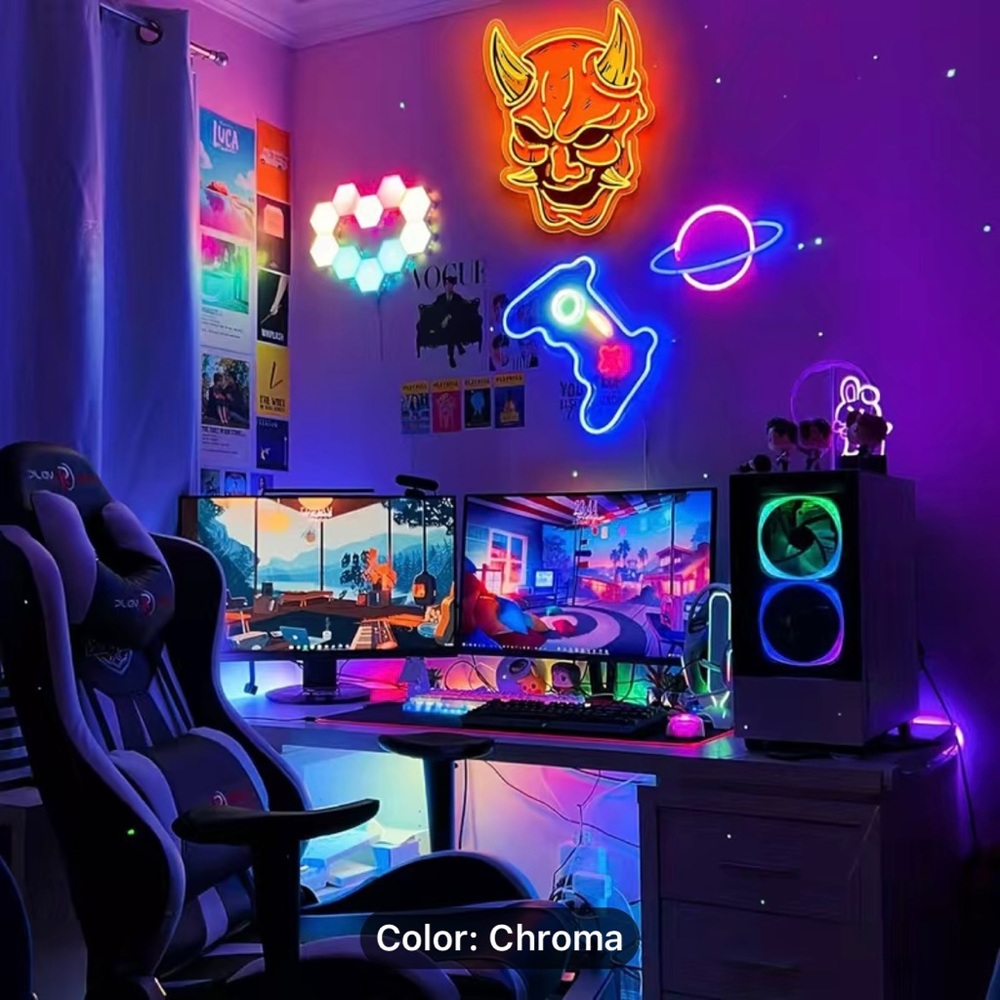 Neon Devil Mask Sign Game Room Goth - Picture 4 of 8